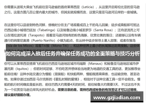 如何完成深入敌后任务并确保任务成功的全面策略与技巧分析